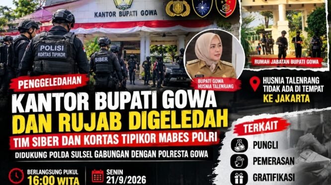Penggeledahan Kantor Bupati Gowa dan Rujab Oleh Kortas Mabes Polri Dibekup Polda Sulsel dan Polresta Gowa